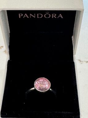 PANDORA Poetic Droplet Ring with Blush Pink Crystal S925 ALE 58mm Preowned